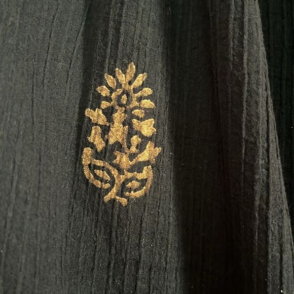 Maxi Skirt Sz L Black Golden Painted Flowers Elastic Tie Boho Hippie Globus NWOT - Picture 4 of 9